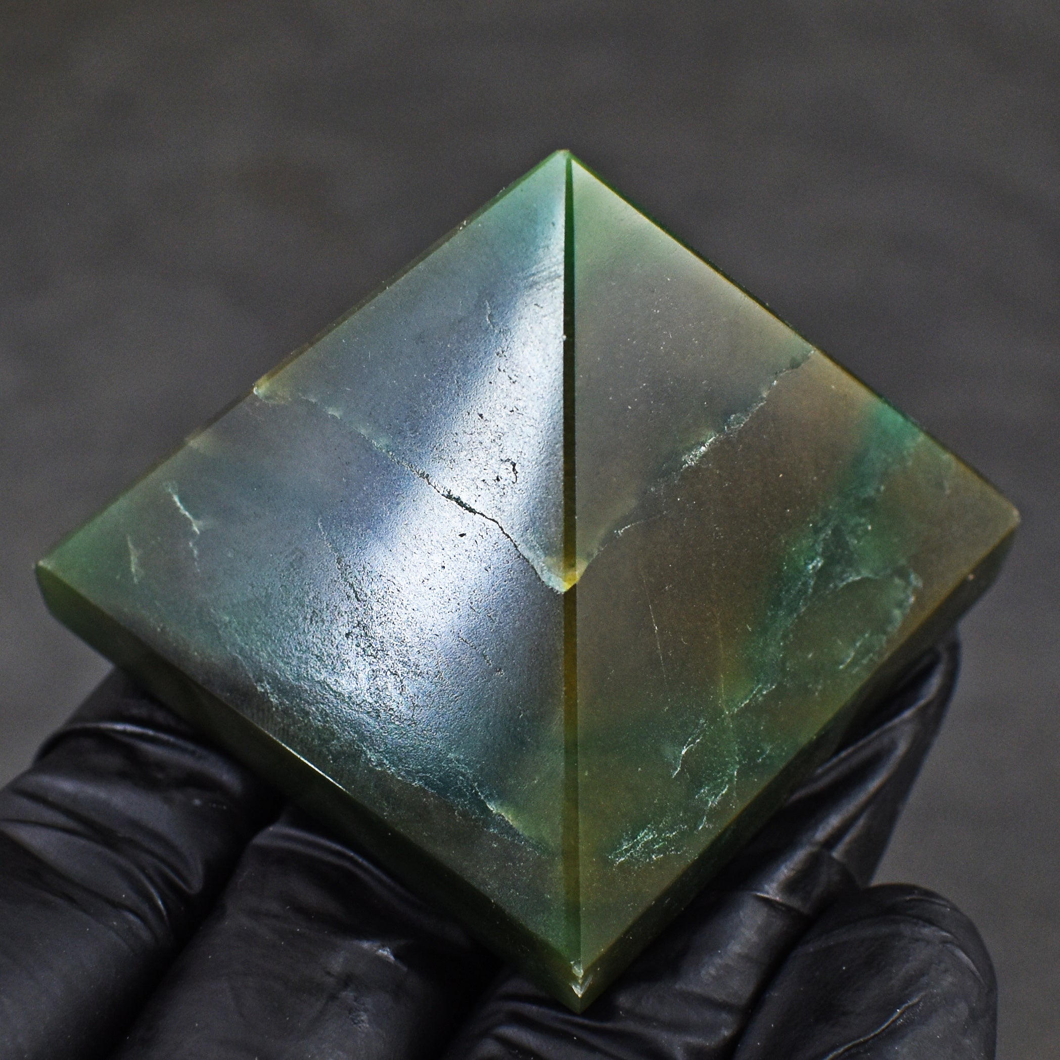 Beautiful 432.00 Cts Genuine Jade Healing Divine Crystal Specimen Pyramid