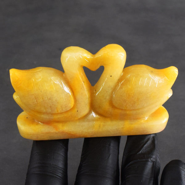 Lovely 409.00 Cts Genuine Aventurine Premium Hand Carved Love Swan Pair