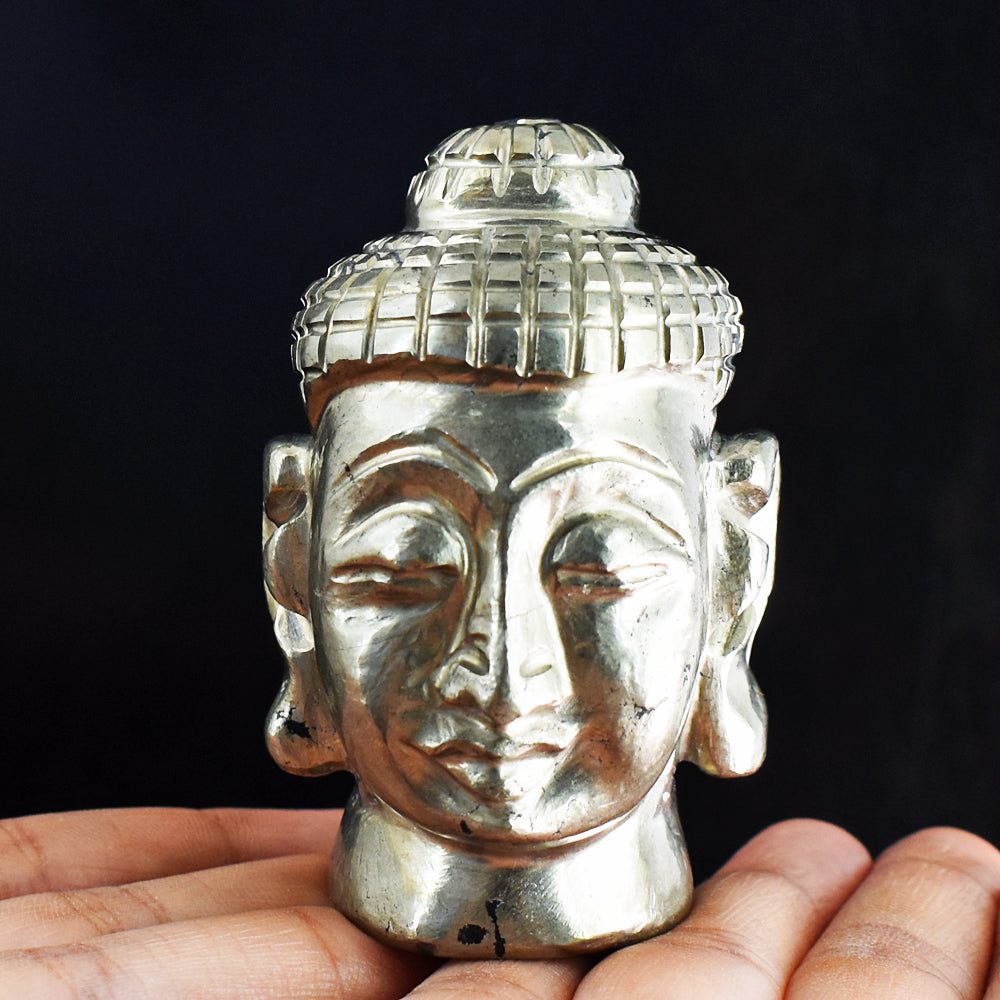 1671.00 Carats Genuine Pyrite Hand Carved  Crystal Gemstone Buddha Head Carving