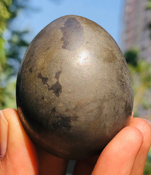 Stunning 859.00 Carats Golden Pyrite Hand Crystal Specimen Healing Egg