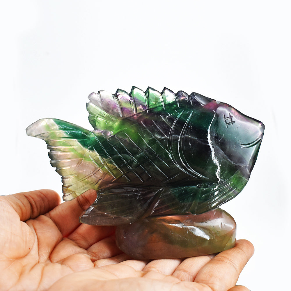 Artisian 3601.00 Carats  Genuine Multicolor Fluorite  Hand  Carved  Crystal  Gemstone Carving Fish