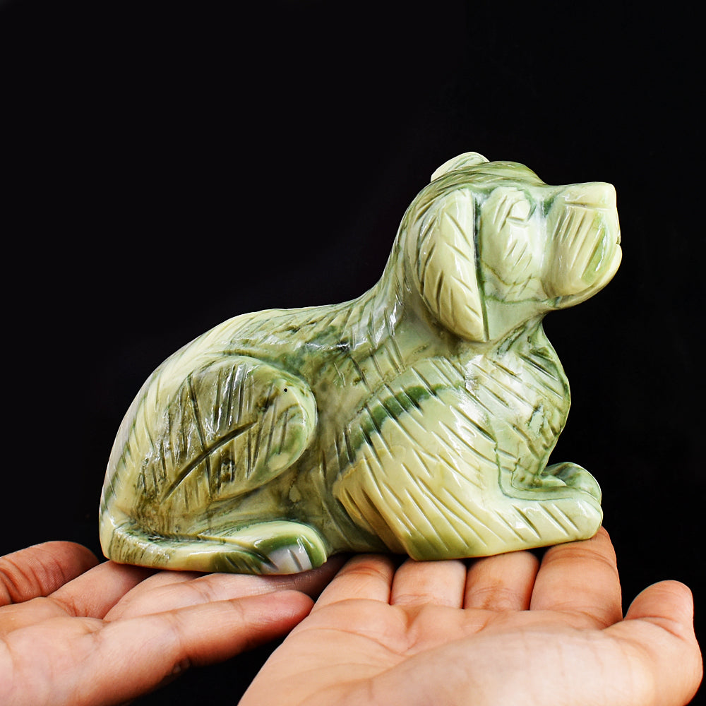 Natural  3425.00 Carats  Genuine Serpentine Hand Carved  Crystal Gemstone Carving Dog