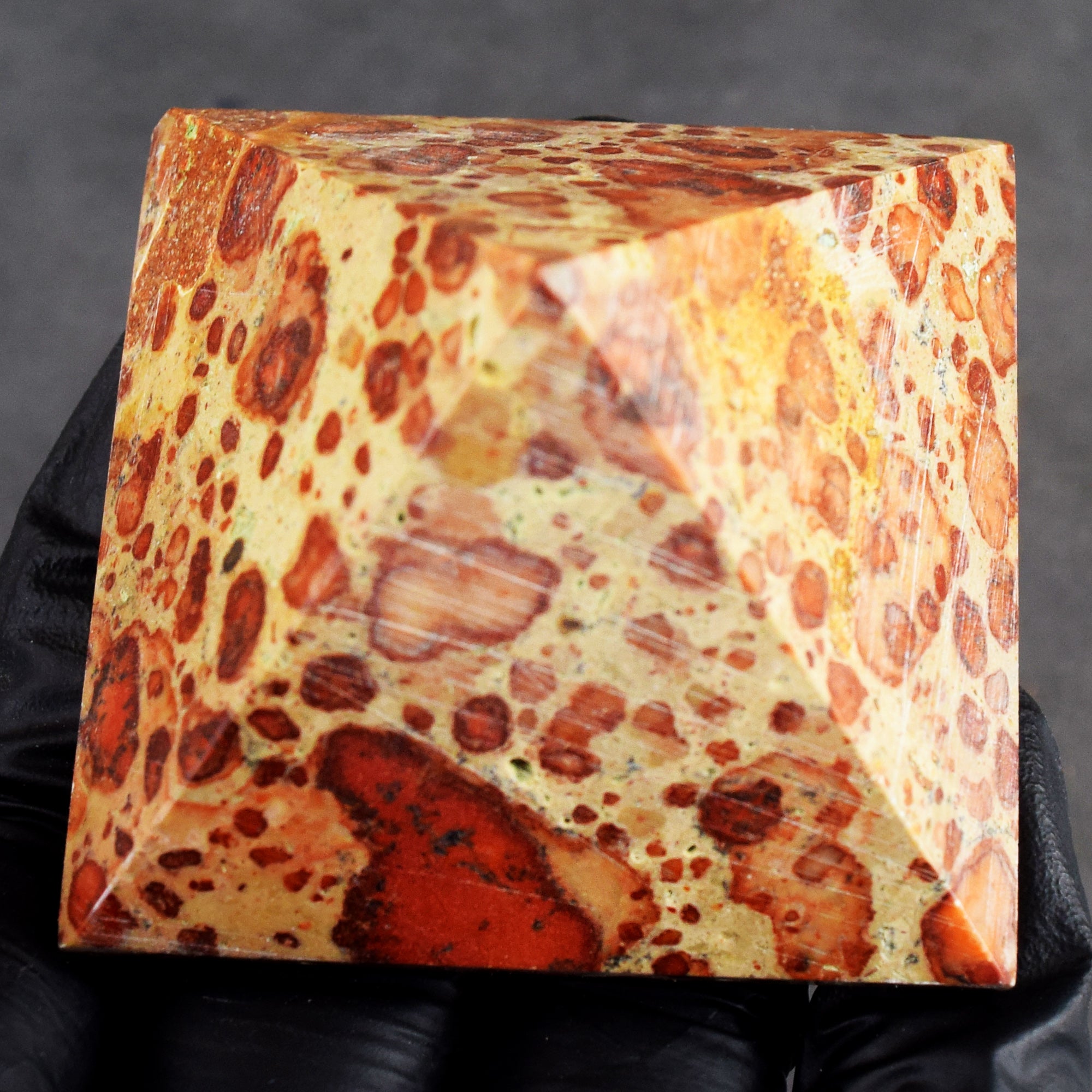 Beautiful 460.00 Cts Genuine Leopard Skin Jasper Healing Divine Crystal Specimen Pyramid