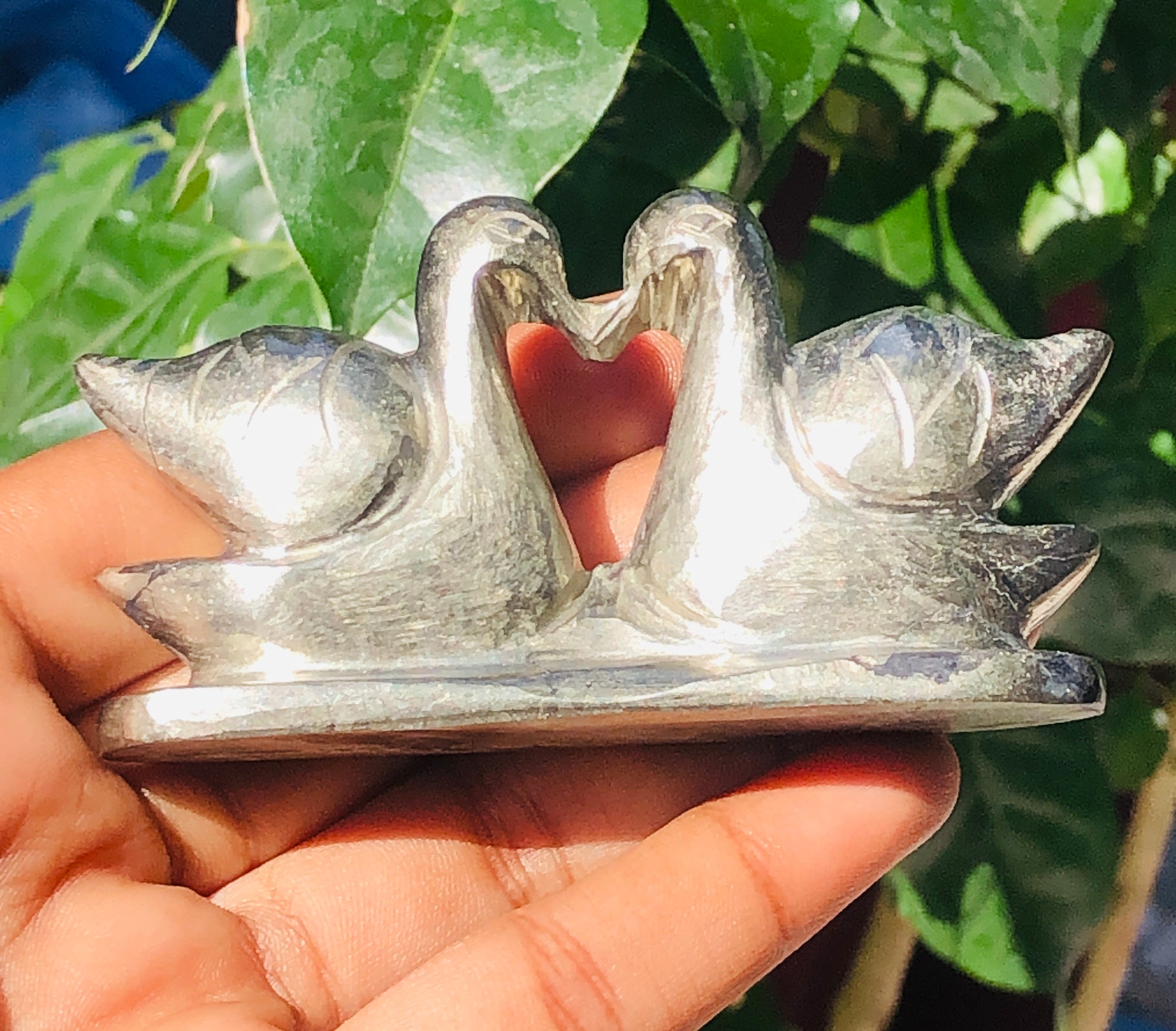 Natural 700.00 Cts Genuine Pyrite Love Carved Premium Swan Pair