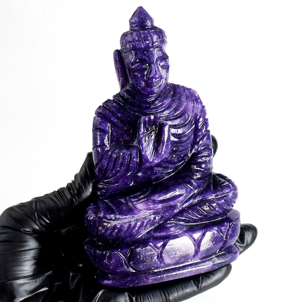 Amazing 2179.00 Cts Genuine Lepidolite Hand Carved Crystal Gemstone Buddha Idol Carving