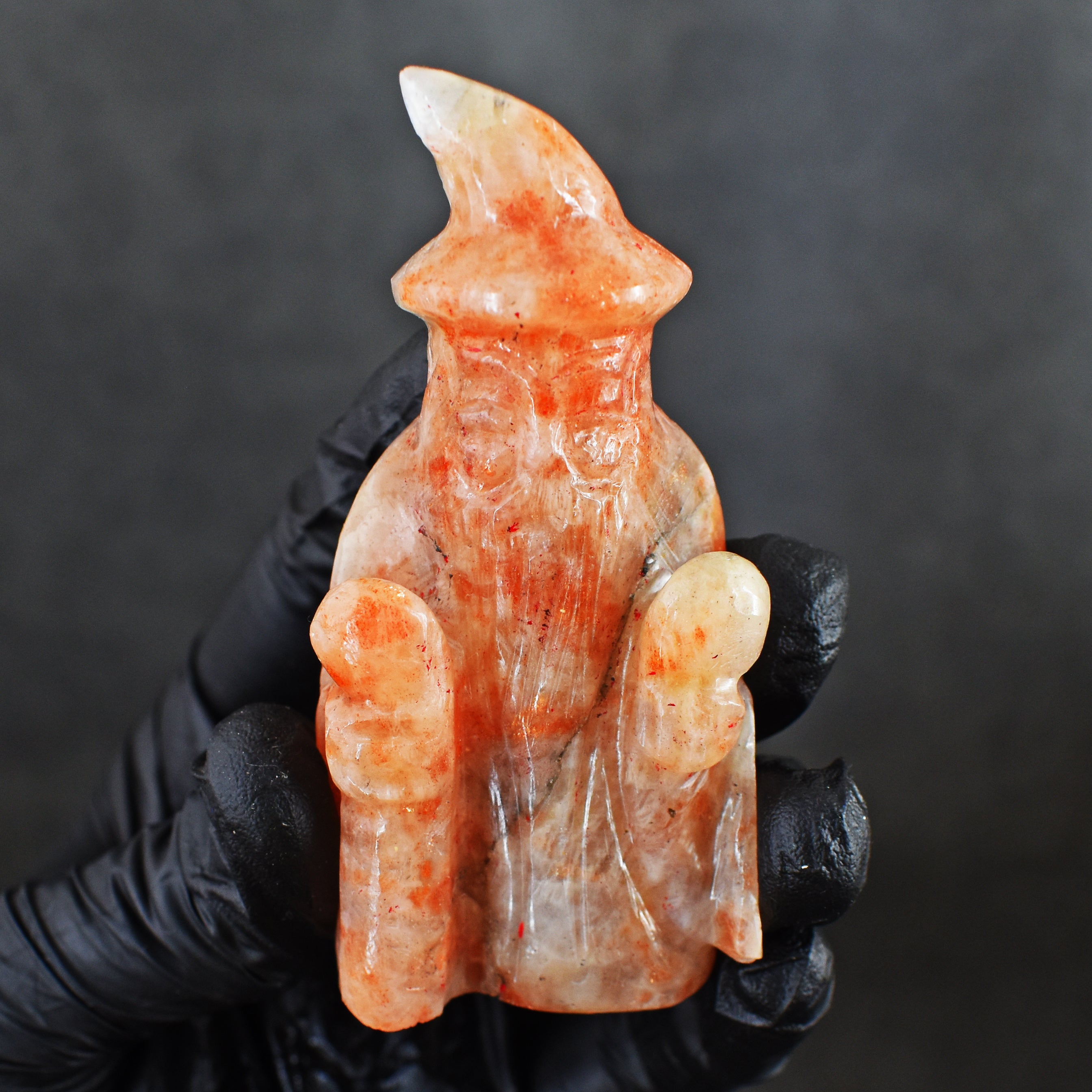Genuine 427.00 Cts Amazing Sunstone Hand Carved Gemstone Premium Wizard Carving