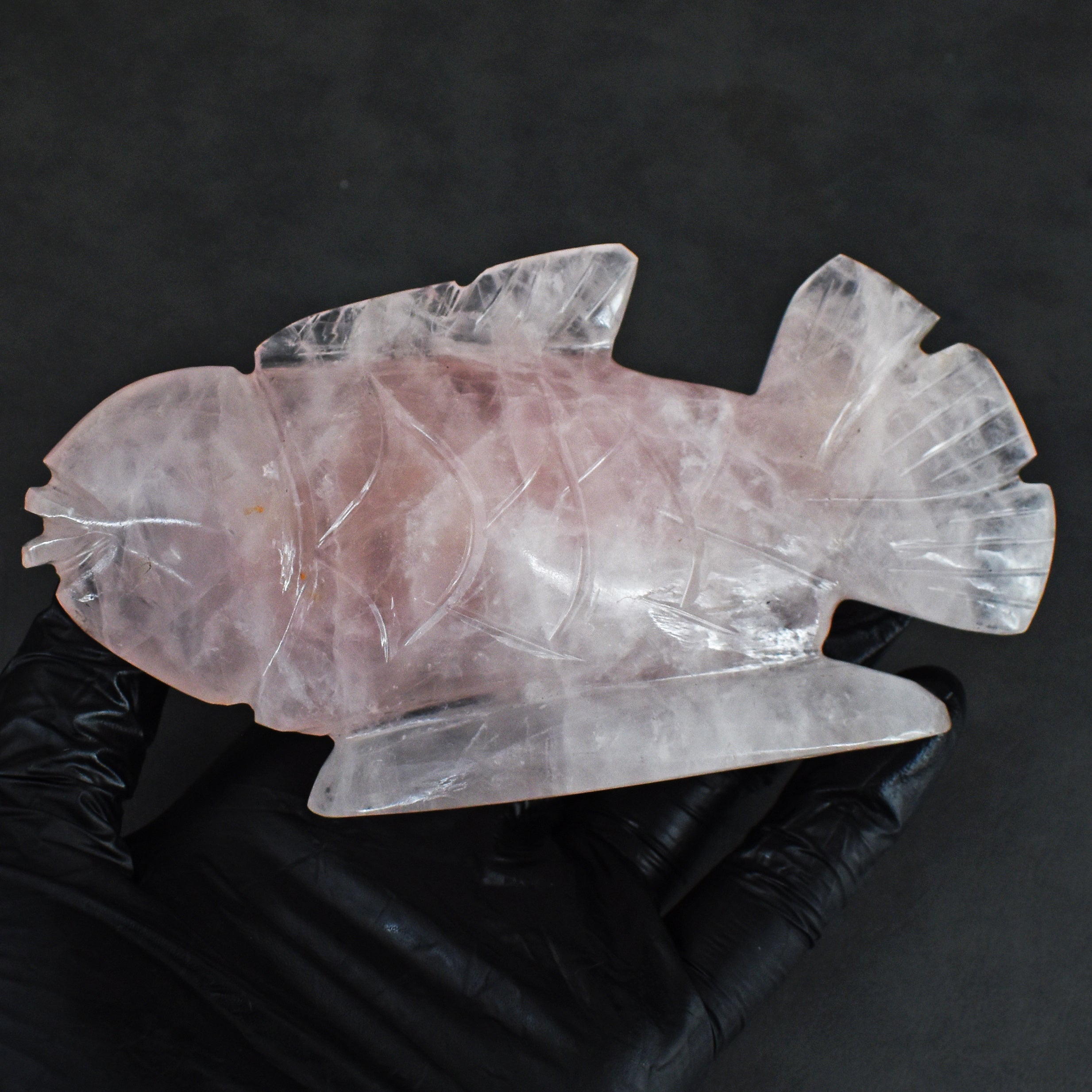 Natural 932.00 Carats Genuine Pink Rose Quartz Hand Carved Crystal Gemstone Carving Fish 2026  Collection