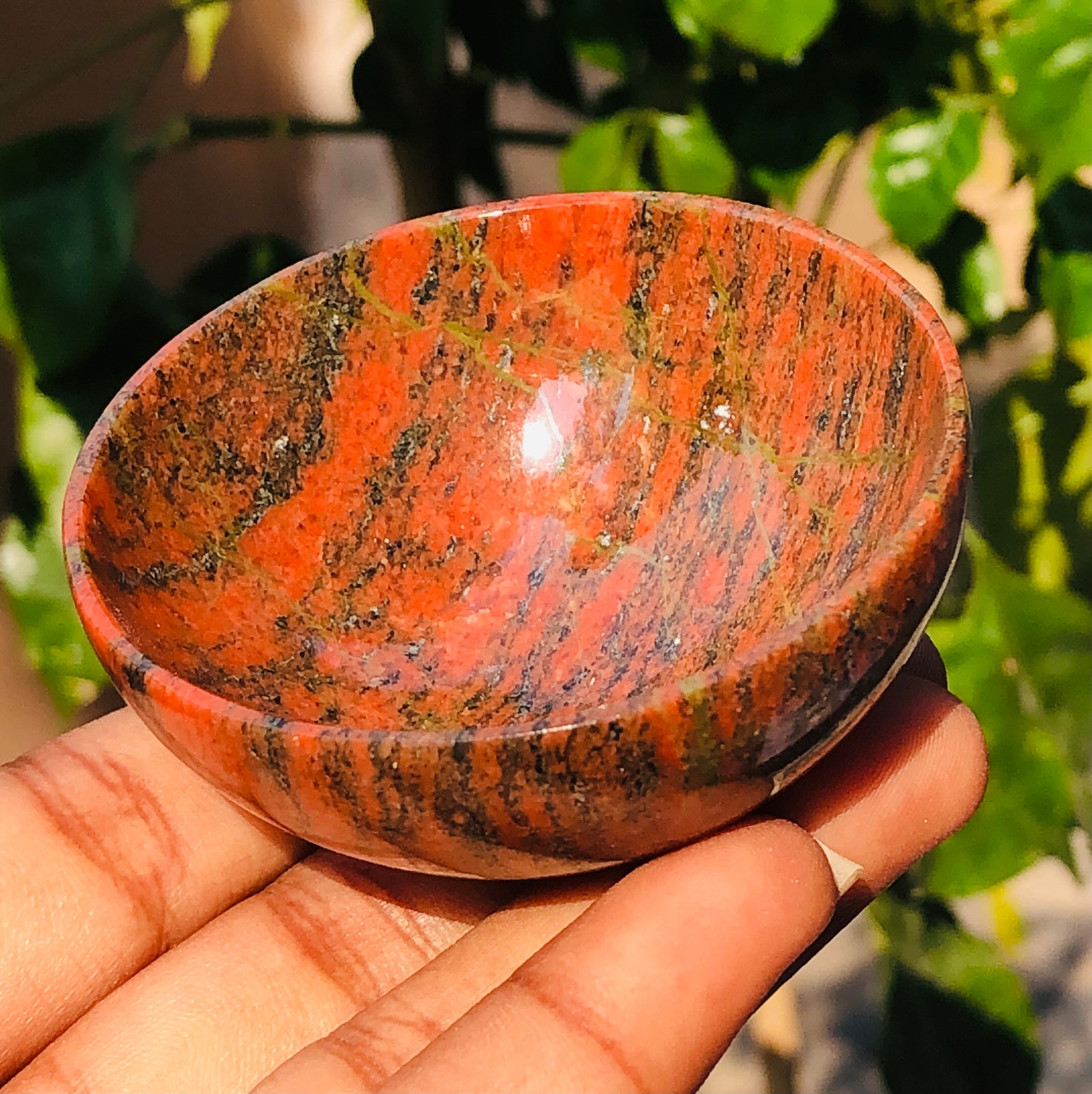 Genuine 197.00 Cts Blood Green Unakite Crystal Specimen Premium Bowl