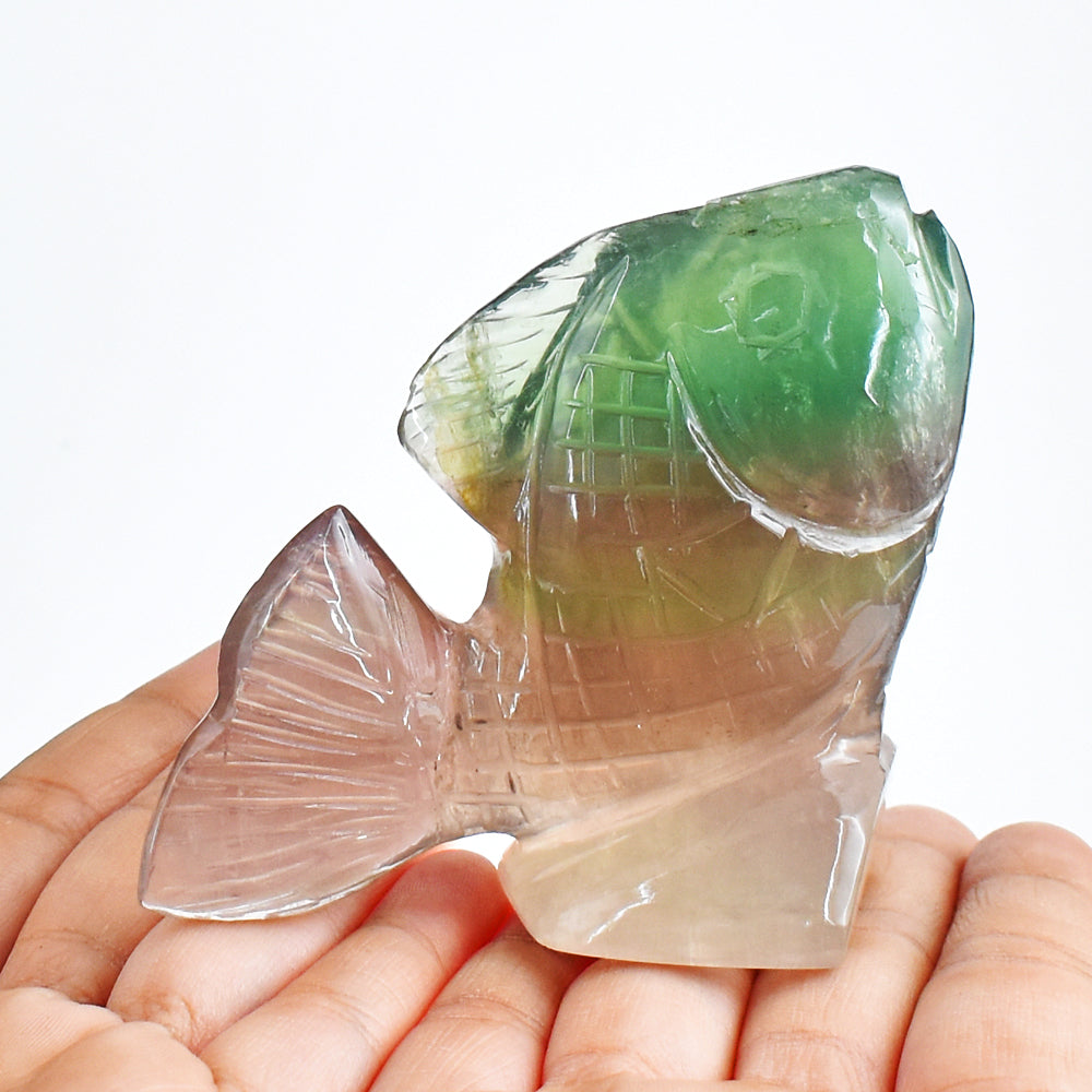 Amazing  1040.00  Carats  Genuine   Multicolor   Fluorite  Hand   Carved  Crystal  Gemstone   Carving  Fish