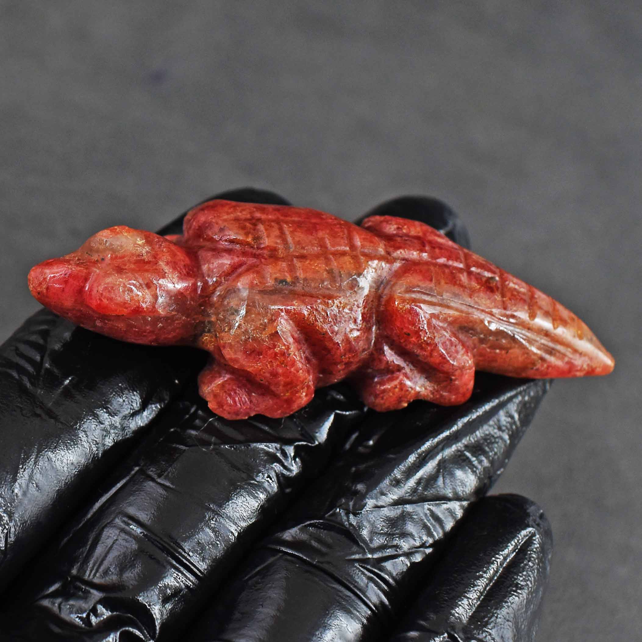 Exclusive 146.00 Cts Genuine Rhodonite Hand Carved Lizard Gemstone Carving 2026  Collection