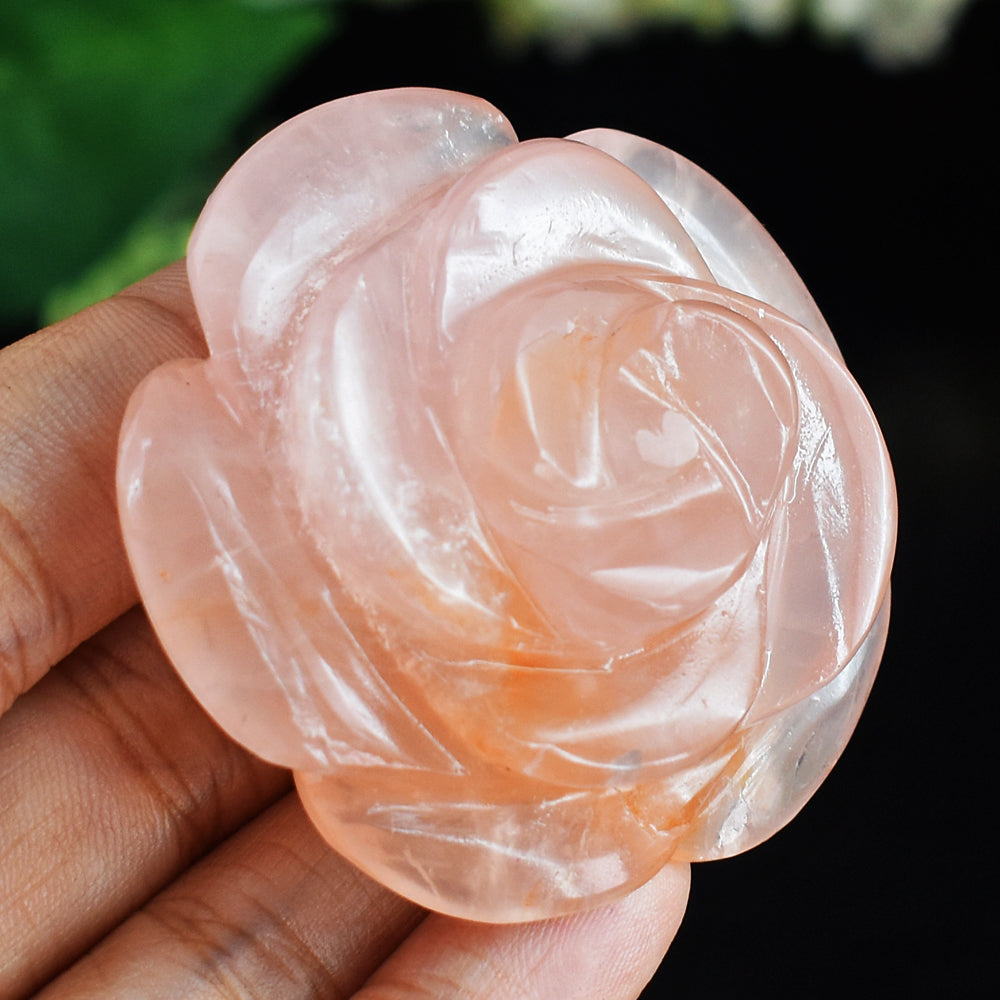 Craftsmen  235.00 Carats  Genuine  Pink  Rose  Quartz  Hand  Carved  Rose  Flower  Gemstone  Carving