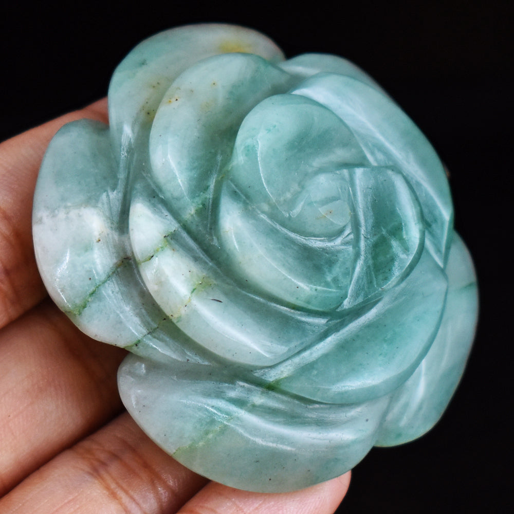 Beautiful  263.00 Carats  Genuine  Green  Aventurine  Hand  Carved  Flower  Rose  Gemstone  Carving