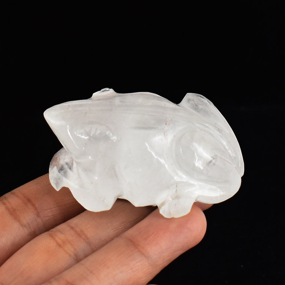 Natural  350.00 Carats  Genuine  White  Quartz  Hand  Carved Crystal Gemstone  Frog Carving