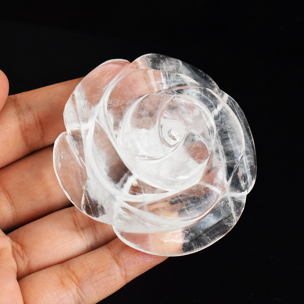 Natural   547.00 Carats Genuine White Quartz  Hand Carved Rose Flower  Gemstone Carving