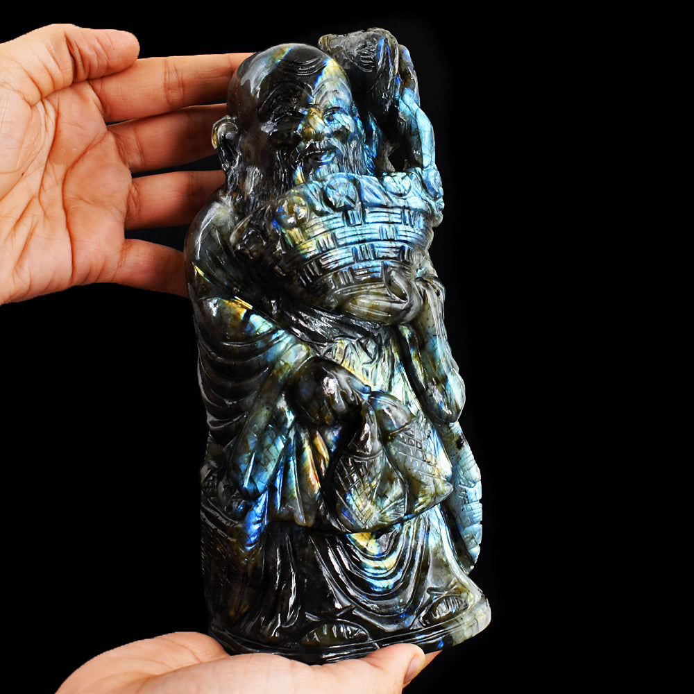 Artisian 11430.00 Cts Genuine Amazing Flash Labradorite Hand Carved Chinese Buddha Idol