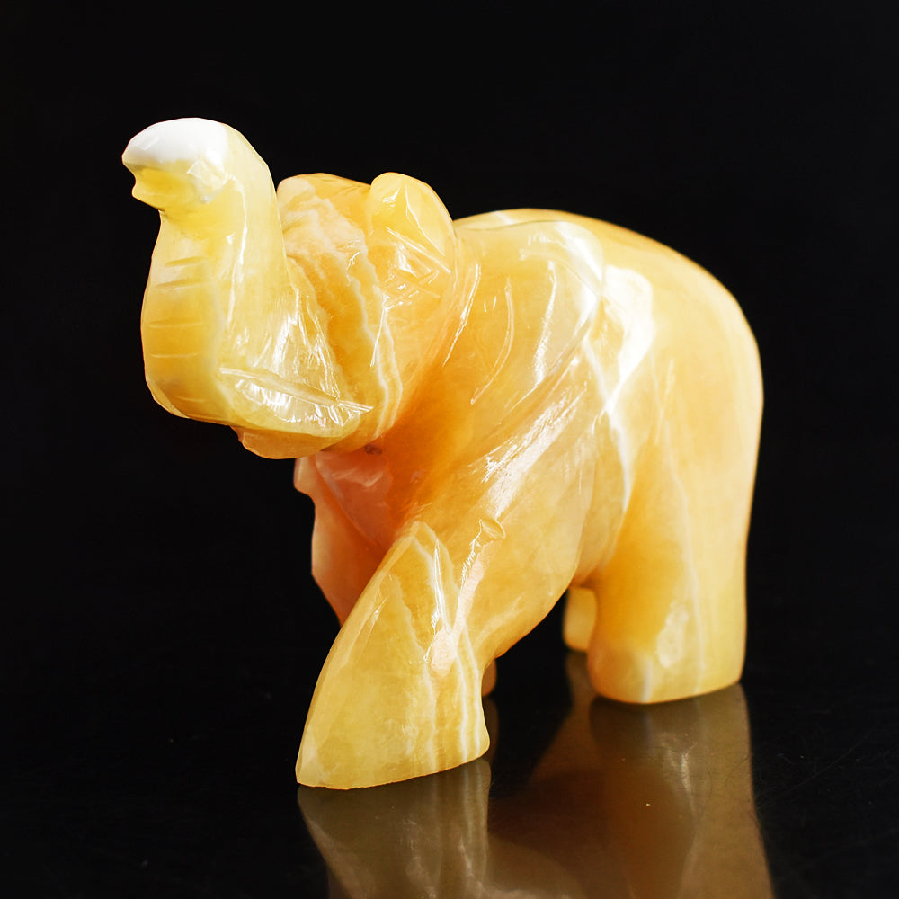 Gorgeous 999.00 Cts Yellow  Rhodochrosite  Hand Carved Genuine Crystal  Gemstone Carving Elephant