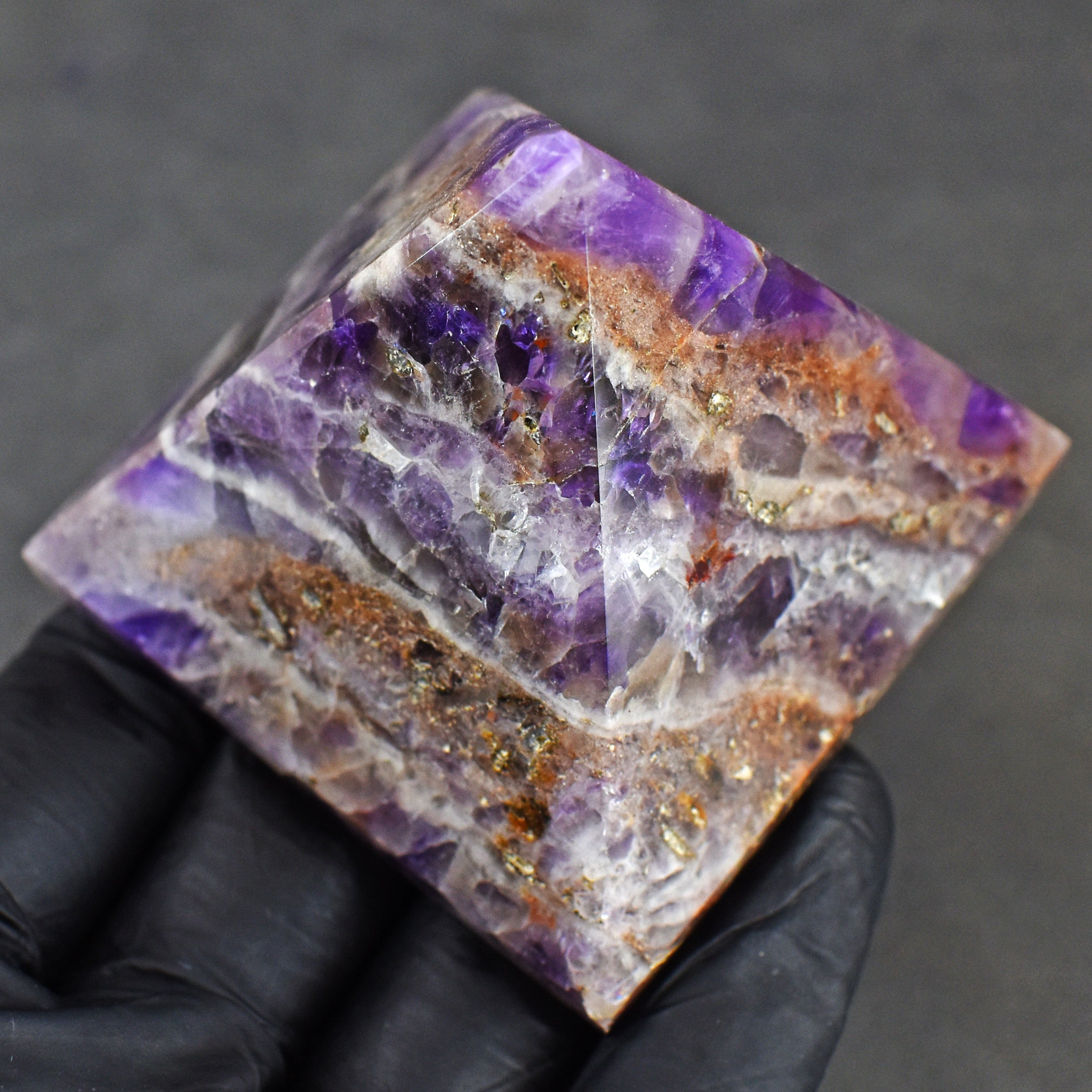 Radiant 733.00 Cts Exclusive Chevron Amethyst Healing Crystal Specimen Premium Pyramid