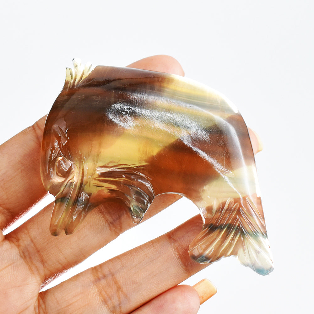 Beautiful 305.00 Cts Genuine  Multicolor Fluorite Hand Carved Crystal Gemstone Dolphin Carving