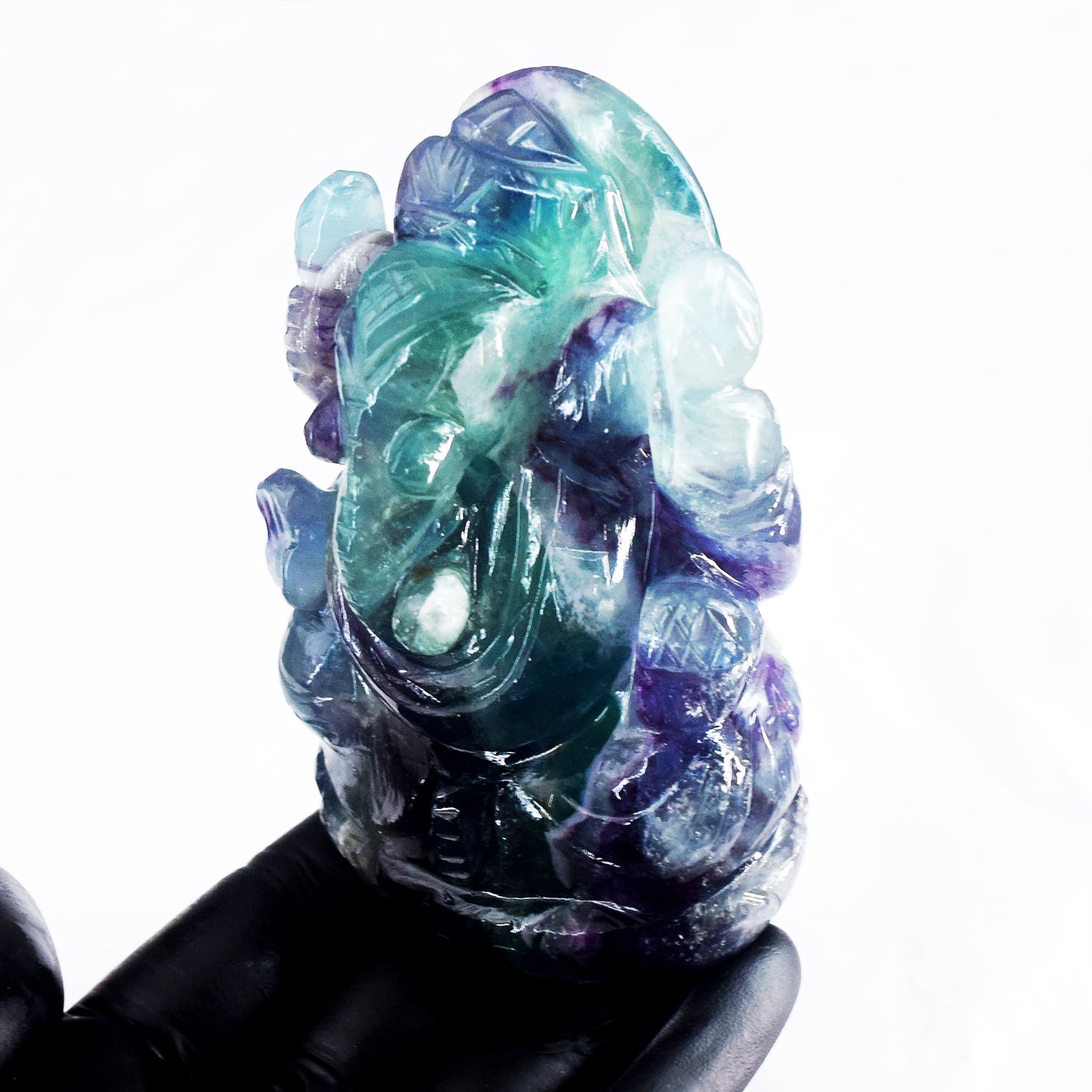 Exclusive 1886.00 Cts Genuine Multicolor Fluorite Hand Carved Premium Lord Ganesha Crystal