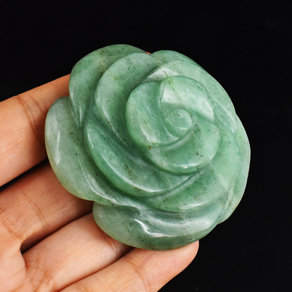 Beautiful  478.00 Cts  Genuine Green Aventurine Hand Carved Crystal Rose Gemstone Carving