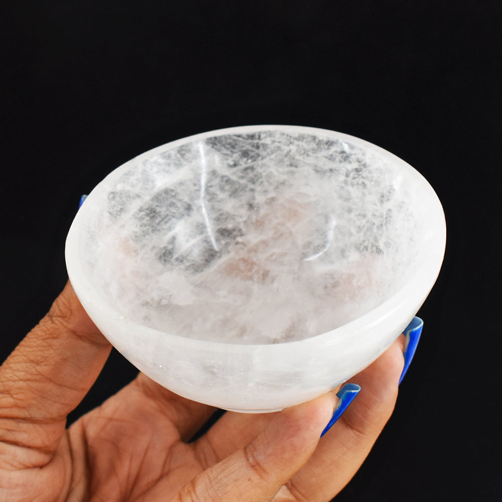 Craftsmen 586.00 Cts Genuine White Quartz Hand Carved  Crystal Gemstone Carving Bowl