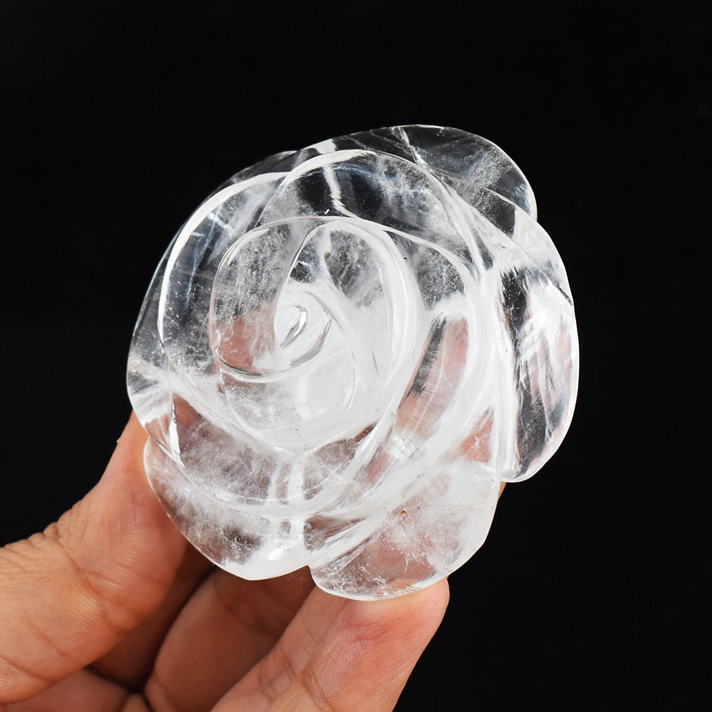 Natural   547.00 Carats Genuine White Quartz  Hand Carved Rose Flower  Gemstone Carving