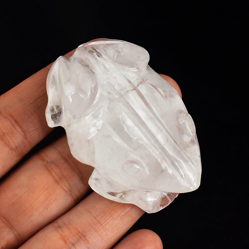 Natural  350.00 Carats  Genuine  White  Quartz  Hand  Carved Crystal Gemstone  Frog Carving