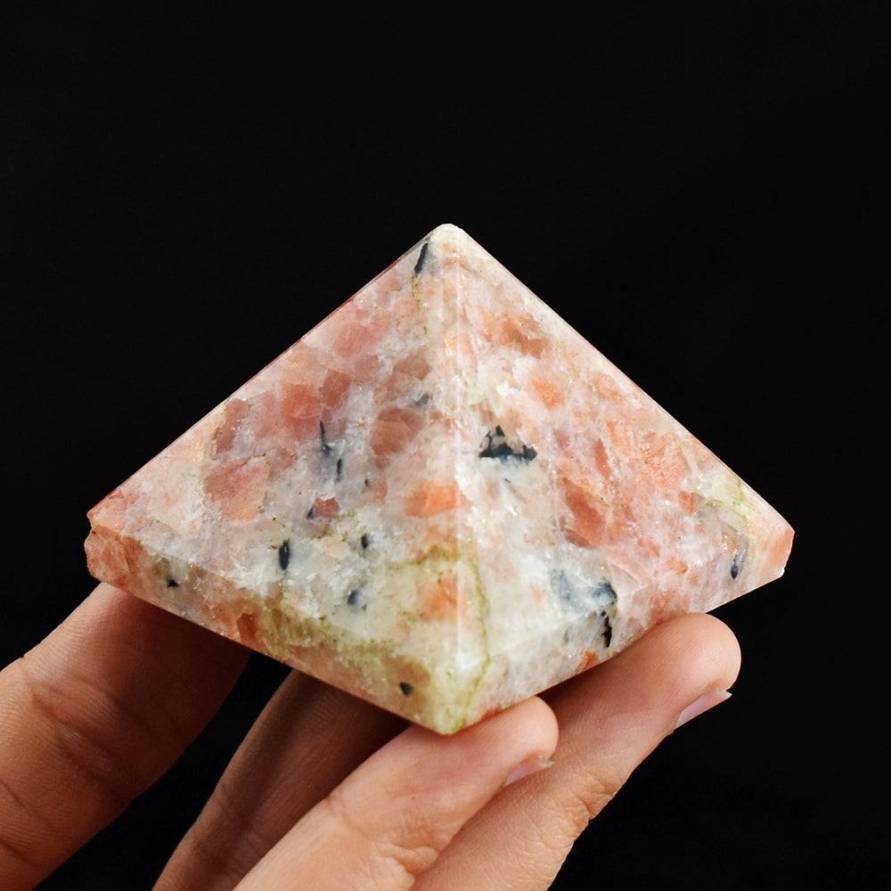 Beautiful 667.00 Cts Genuine Sunstone Hand  Carved Crystal  Healing Gemstone Pyramid