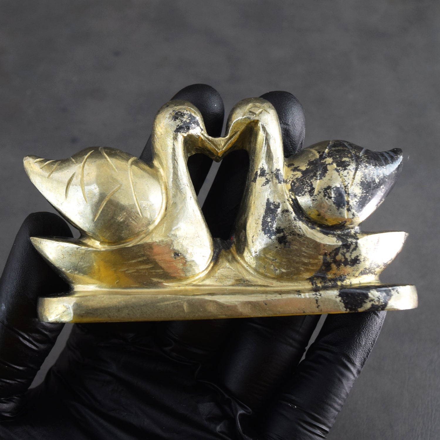 Fabulous 1220.00 Cts Genuine Pyrite Premium Hand Carved Love Swan Pair