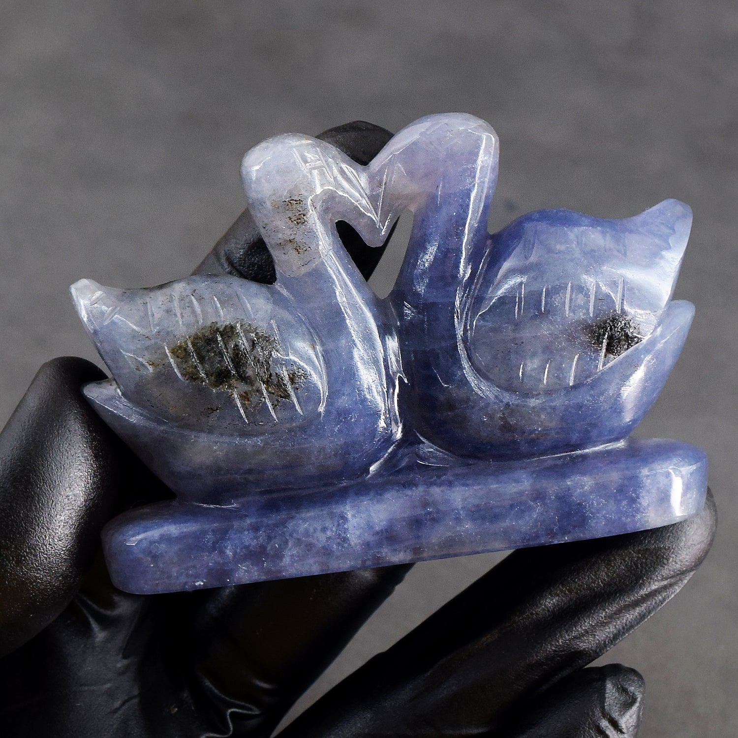 Elegant 483.00 Cts Genuine Blue Iolite Carved Premium Love Swan Pair