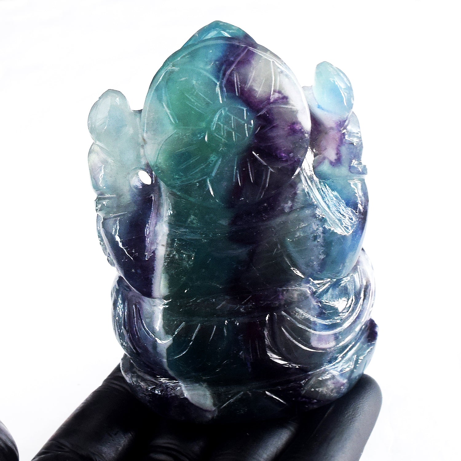Exclusive 1886.00 Cts Genuine Multicolor Fluorite Hand Carved Premium Lord Ganesha Crystal