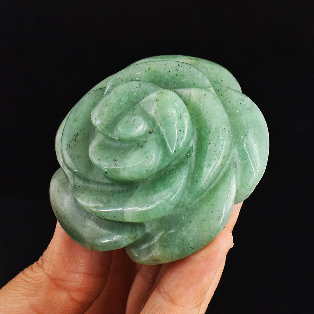 Beautiful  478.00 Cts  Genuine Green Aventurine Hand Carved Crystal Rose Gemstone Carving