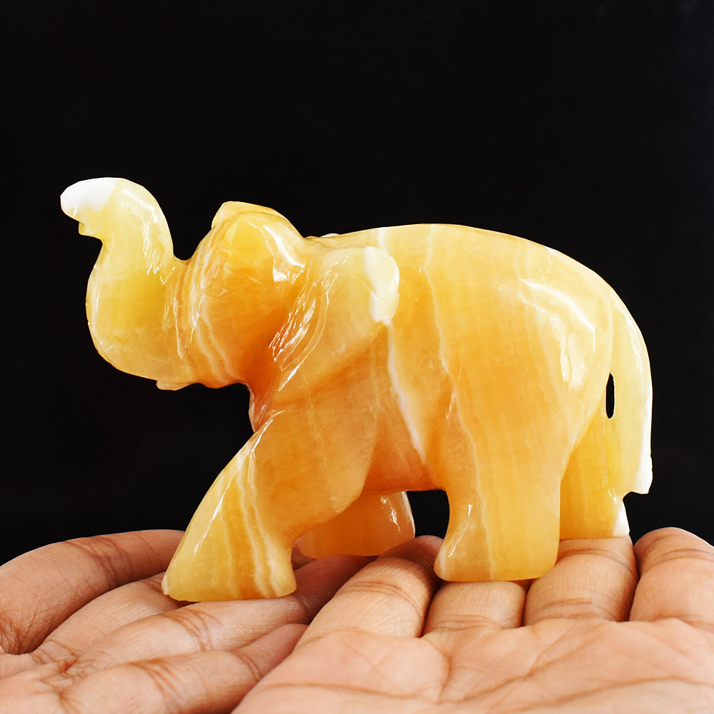 Gorgeous 999.00 Cts Yellow  Rhodochrosite  Hand Carved Genuine Crystal  Gemstone Carving Elephant
