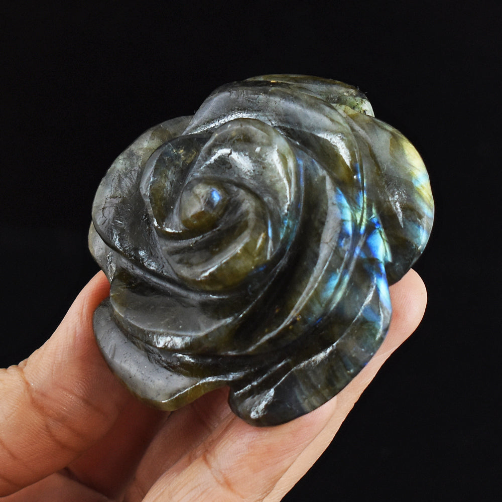 Golden & Blue Flash Labradorite 586.00 Carats  Genuine Hand Carved Crystal Rose Flower Gemstone