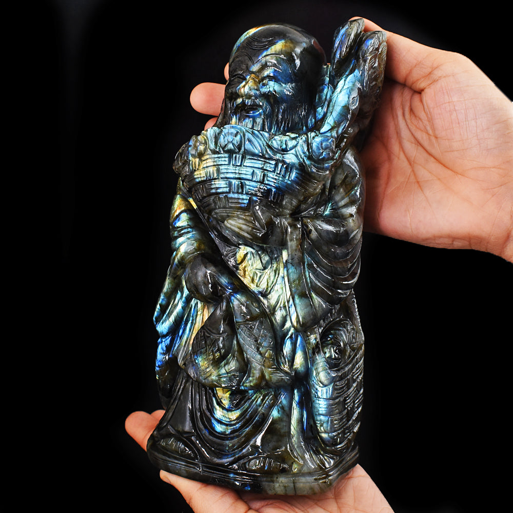 Artisian 11430.00 Cts Genuine Amazing Flash Labradorite Hand Carved Chinese Buddha Idol