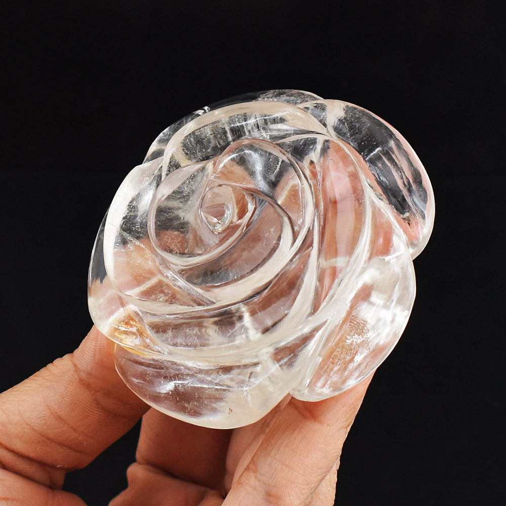 Genuine 700.00 Carats White Quartz  Hand Carved Crystal Rose Flower  Carving  Gemstone