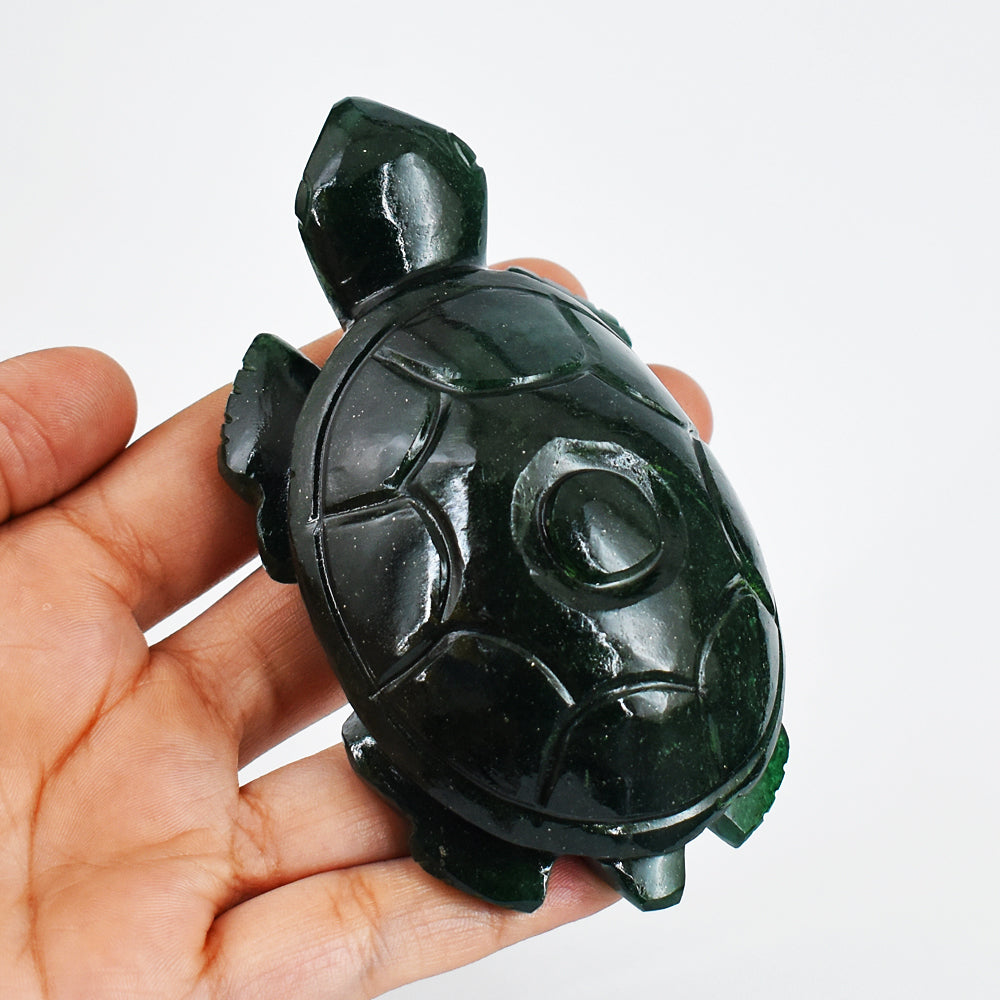 Beautiful  1269.00  Carats  Genuine Green  Jade Hand Carved Crystal Gemstone Turtle Carving