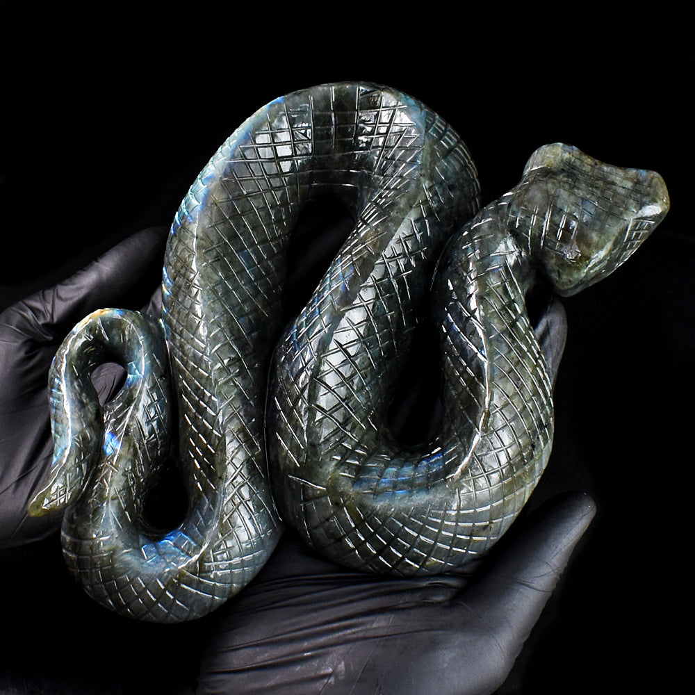 Exclusive 5586.00 Cts Genuine Blue Flash Labradorite Hand Carved Snake Gemstone Carving