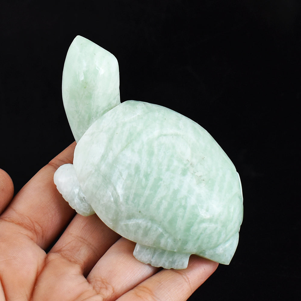 Beautiful  906.00 Carats  Genuine Amazonite  Hand  Carved Crystal  Gemstone Turtle Carving