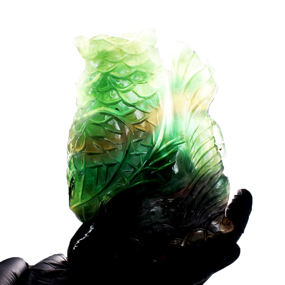 Beautiful 4654.00 Cts Genuine Multicolor Fluorite Hand Carved Owl Crystal Gemstone Carving