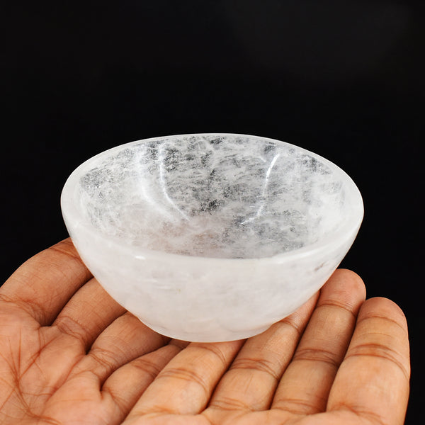 Craftsmen 586.00 Cts Genuine White Quartz Hand Carved  Crystal Gemstone Carving Bowl