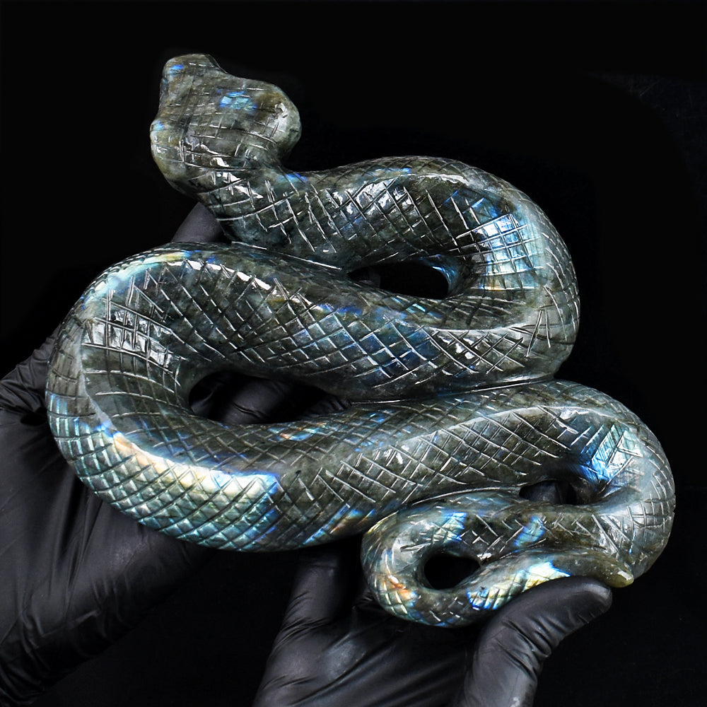 Exclusive 5586.00 Cts Genuine Blue Flash Labradorite Hand Carved Snake Gemstone Carving