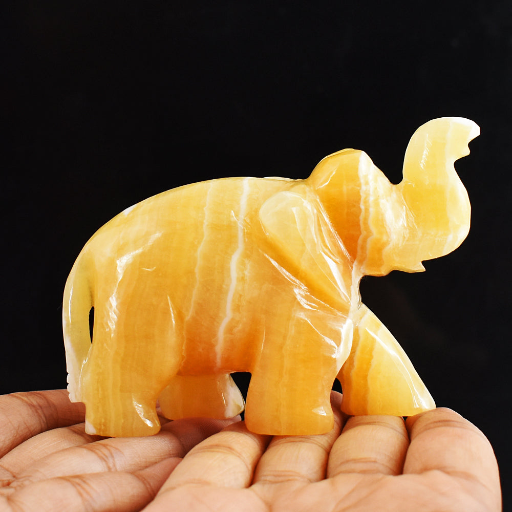 Gorgeous 999.00 Cts Yellow  Rhodochrosite  Hand Carved Genuine Crystal  Gemstone Carving Elephant