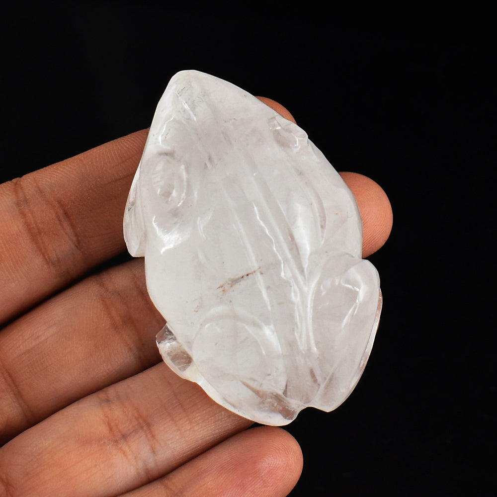 Natural  350.00 Carats  Genuine  White  Quartz  Hand  Carved Crystal Gemstone  Frog Carving
