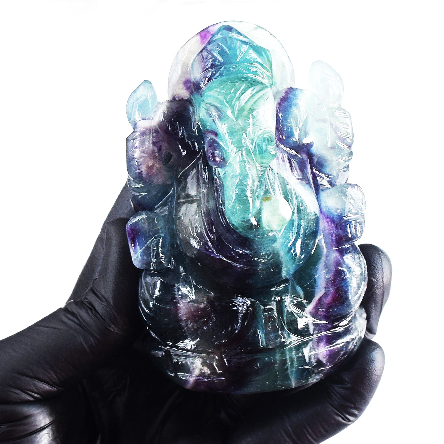 Exclusive 1886.00 Cts Genuine Multicolor Fluorite Hand Carved Premium Lord Ganesha Crystal