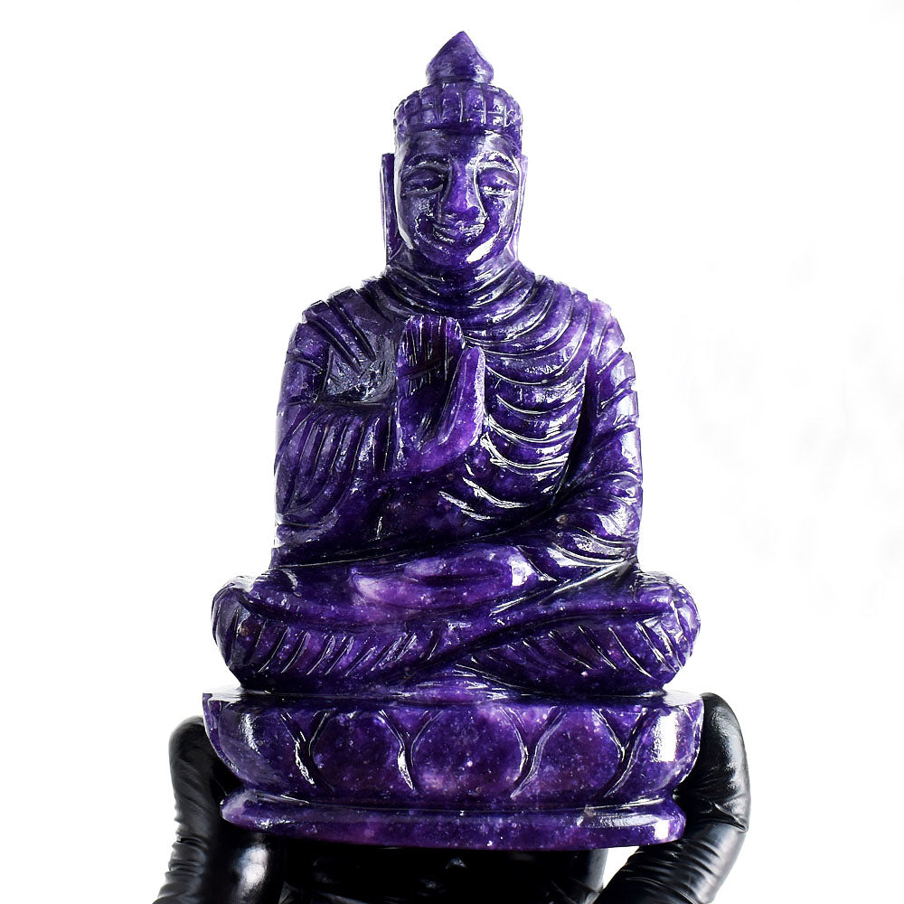 Amazing 2179.00 Cts Genuine Lepidolite Hand Carved Crystal Gemstone Buddha Idol Carving