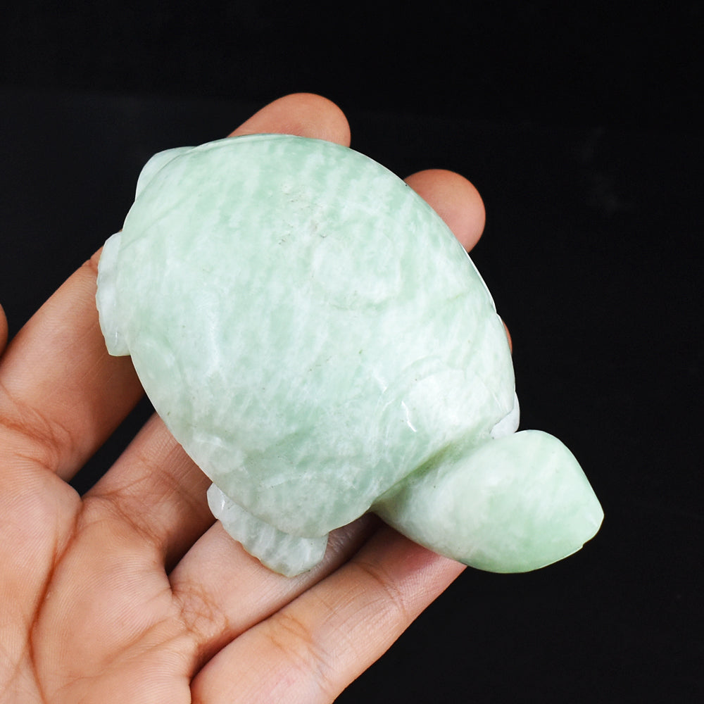 Beautiful  906.00 Carats  Genuine Amazonite  Hand  Carved Crystal  Gemstone Turtle Carving