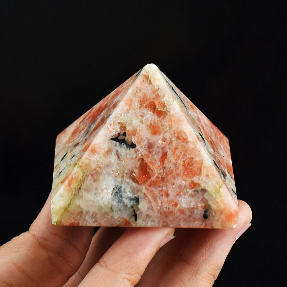 Beautiful 667.00 Cts Genuine Sunstone Hand  Carved Crystal  Healing Gemstone Pyramid