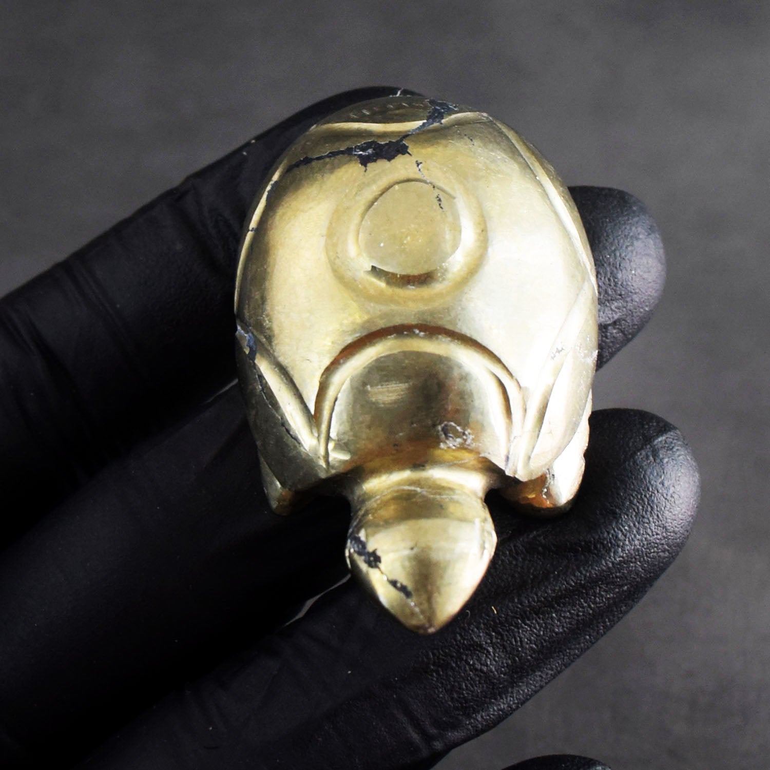 Pleasing 322.00 Cts Genuine Pyrite Gemstone Hand Carved Premium Turtle Crystal