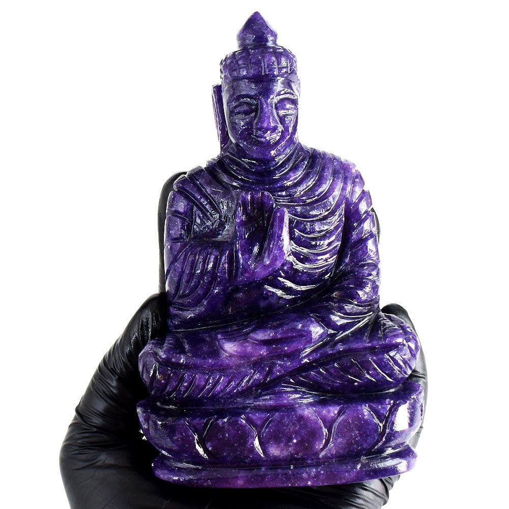 Amazing 2179.00 Cts Genuine Lepidolite Hand Carved Crystal Gemstone Buddha Idol Carving